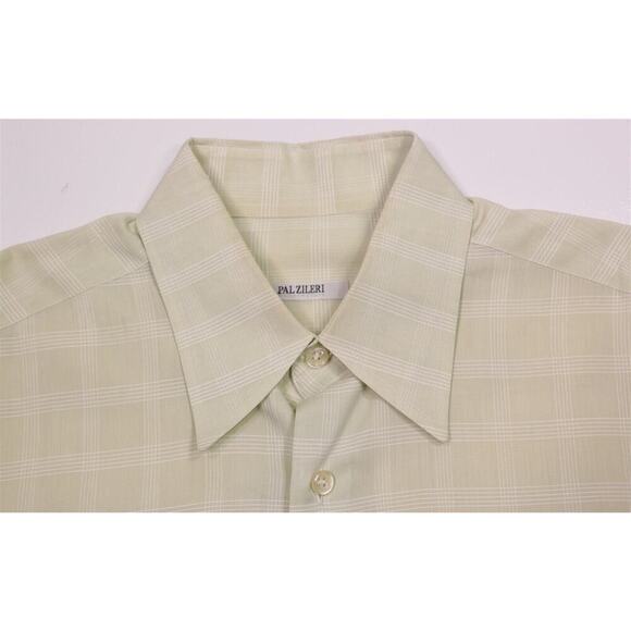 Pal Zileri Lime Green Check Plaid Cotton Dress Shirt (41) 16-34/35 - Picture 6 of 8